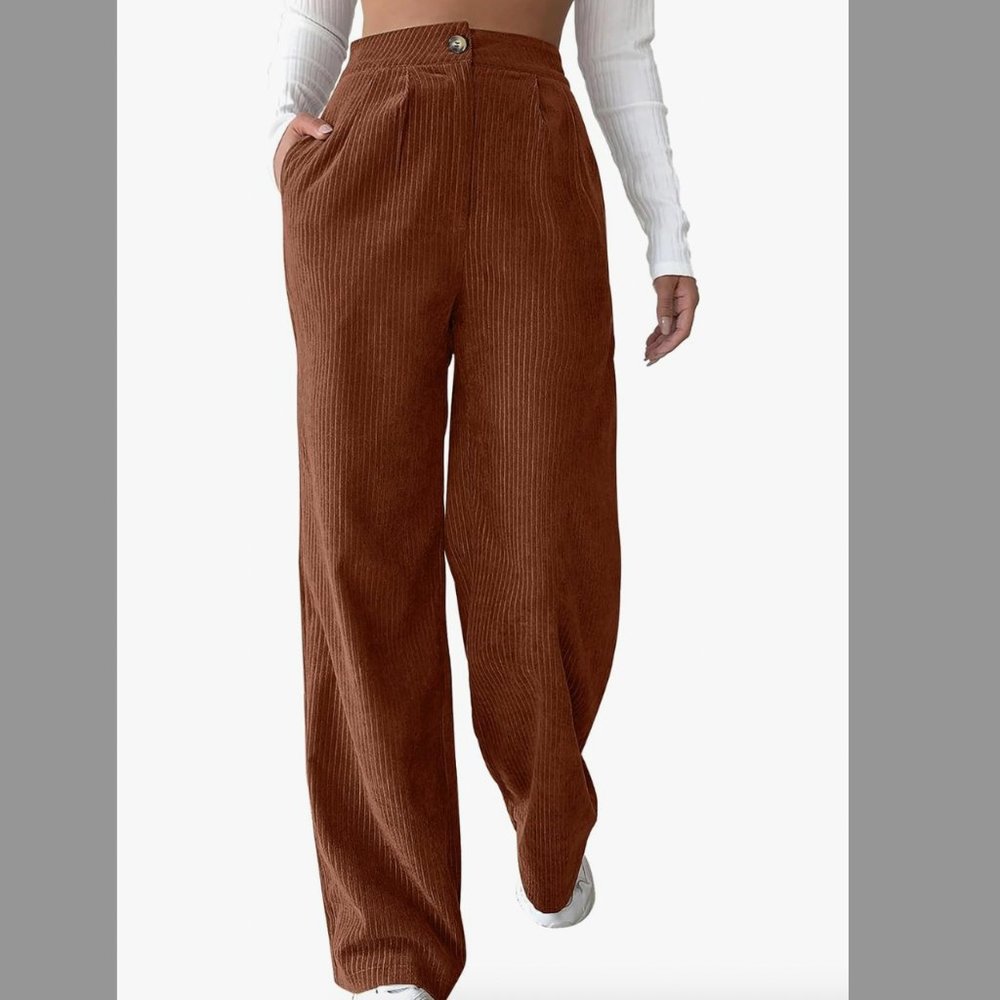Women's Wide Leg Corduroy Pants - Brown